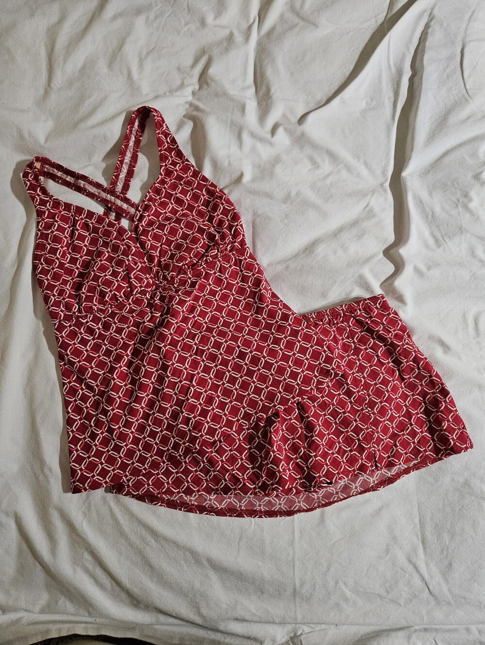 Land's End Women’s Red Print Tankini (6D) Swim Top and Skirt (6) Set